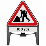 Men At Work with 100 yds Supplementary Plate 750mm Q-Sign 7001