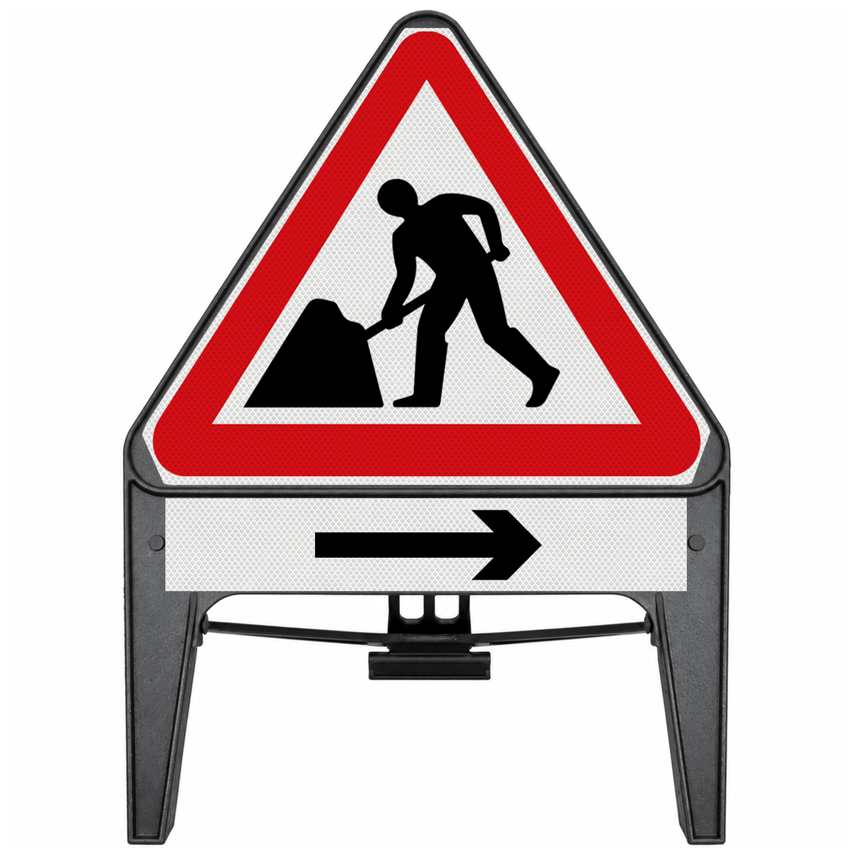 Men At Work with Arrow Right Supplementary Plate 750mm Q-Sign 7001