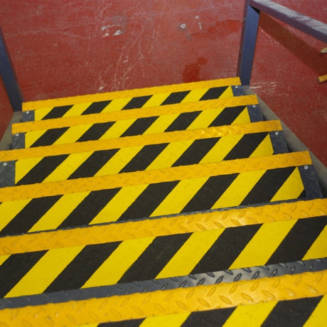 proline-conformable-anti-slip-tape-floor-stairs-nosing-non-skid-high-traction-slip-resistant-self-adhesive-durable-heavy-duty-industrial-warehouse-aluminium-substrate-oxide-particles-steps-slopes-ladders-chequer-durbar-plates-fire-escapes-chemical-oil-resistant-black-yellow-uv-stable