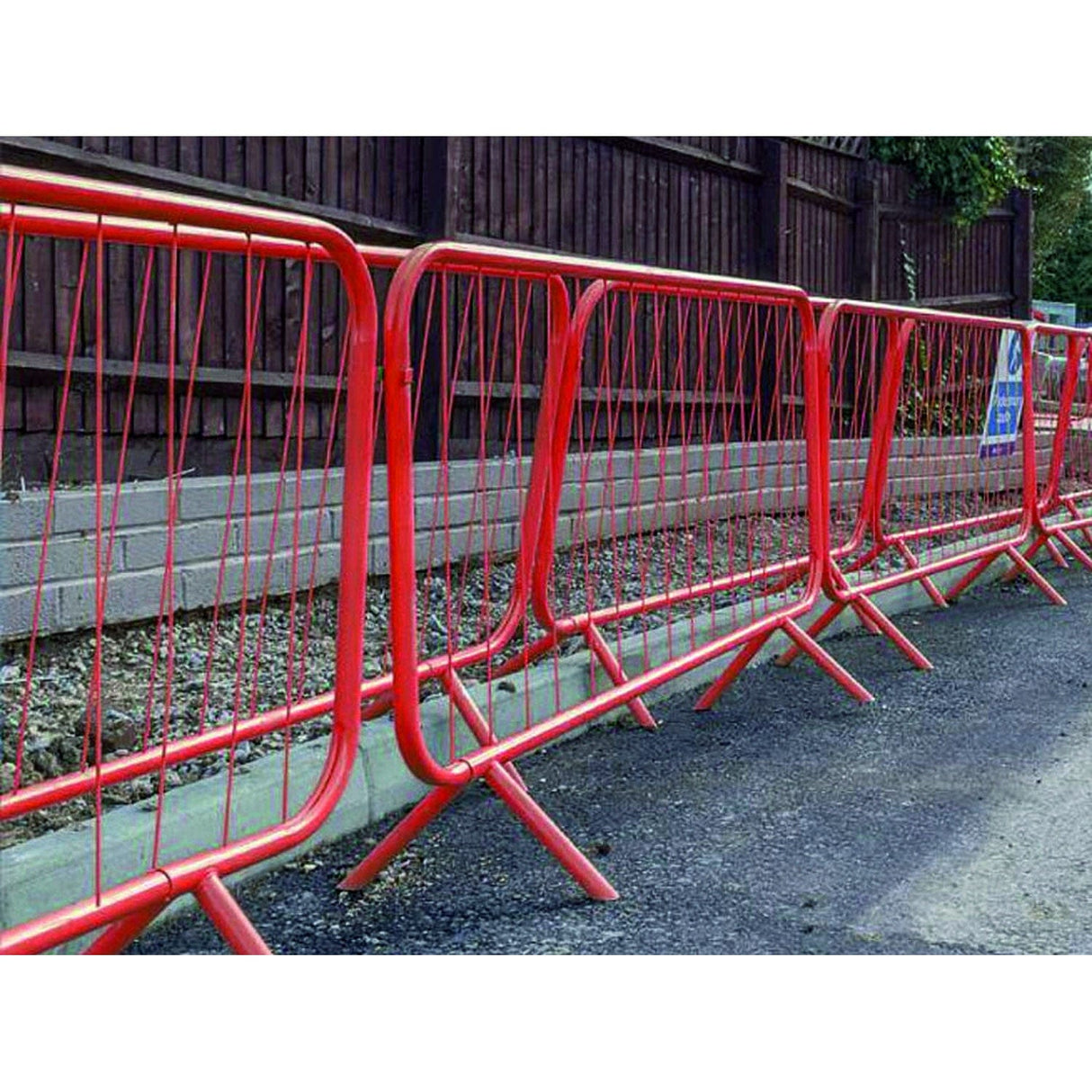 red-2.3m-crowd-control-fixed-leg-barrier-pedestrian-temporary-queues-festivals-metal-events-barriers-galvanised-steel-stackable-transportable-construction-walkthrough-temporary-heavy-duty-powder-coated-safety-roadworks-indoor-outdoor-perimeter
