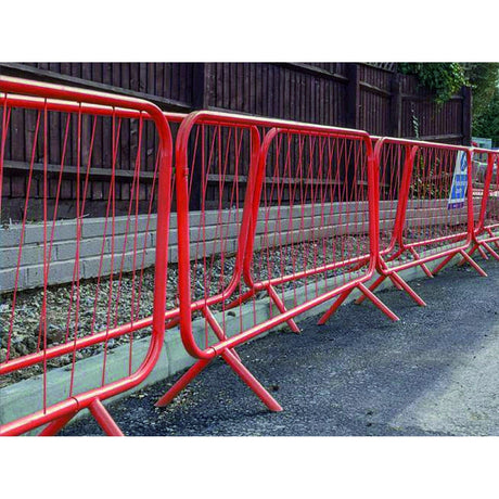 red-2.3m-crowd-control-fixed-leg-barrier-pedestrian-temporary-queues-festivals-metal-events-barriers-galvanised-steel-stackable-transportable-construction-walkthrough-temporary-heavy-duty-powder-coated-safety-roadworks-indoor-outdoor-perimeter
