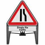 Road Narrows Right with Single File Traffic Supplementary Provision 750mm Q-Sign 517