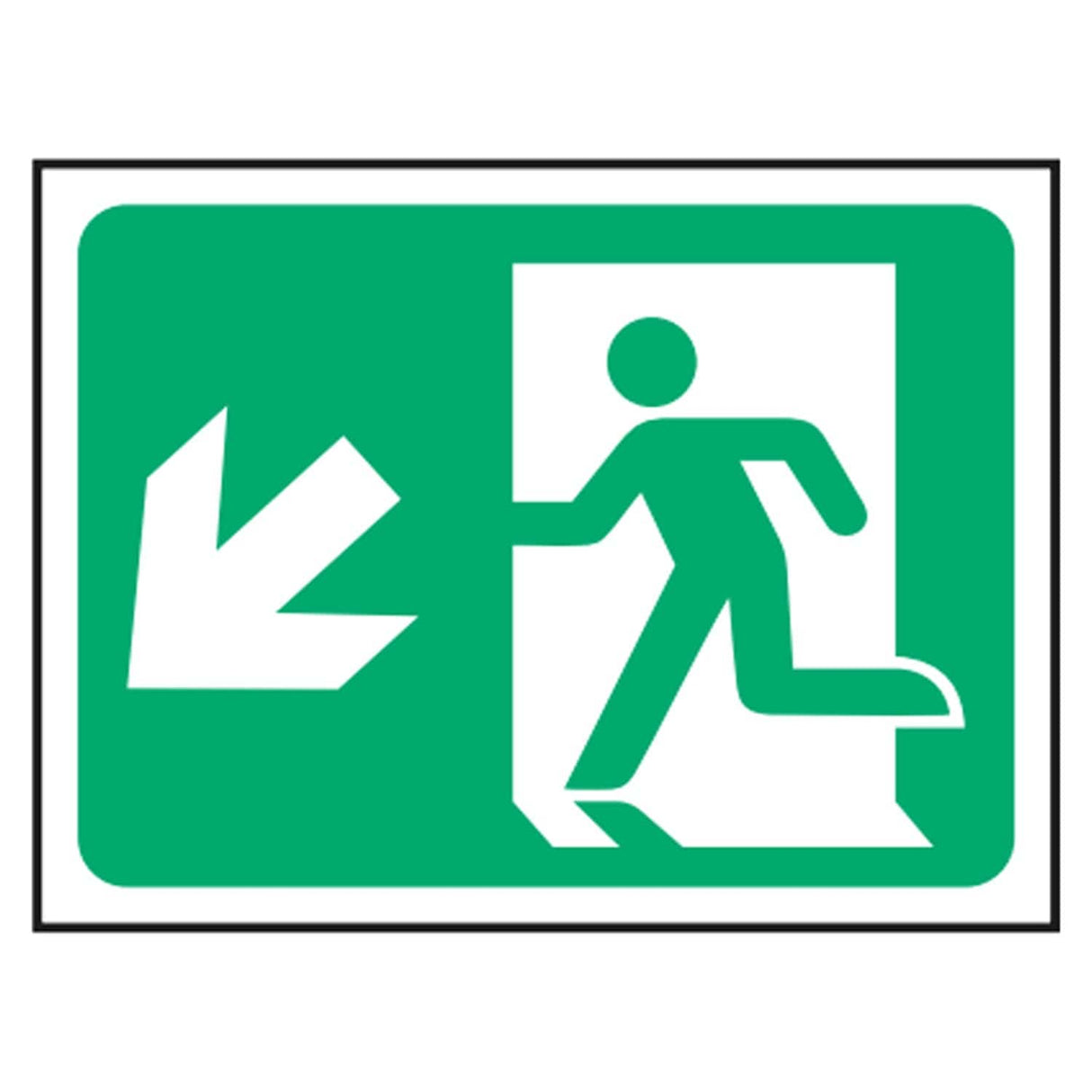 running-man-down-left-arrow-emergency-fire-extinguisher-signage-evacuation-escape-hazard-identify-locate-instruct-alarm-prevention-assembly-regulations-compliance-gear-self-adhesive-rigid-PVC-foam-high-impact-polystyrene-photoluminescent-polycarbonate