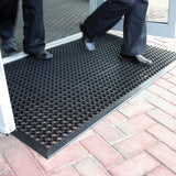 Rampmat-rubber-anti-fatigue-economical-slip-resistant-drainage-holes-hardwearing-durable-heavy-duty-workplace-industrial-wheeled-access-wheelchair-honeycomb-design-entry-level-doormat-black-industrial-catering