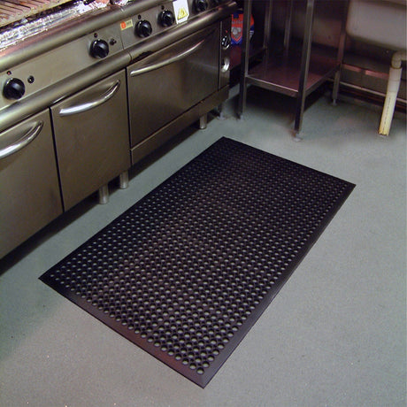 Rampmat-rubber-anti-fatigue-economical-slip-resistant-drainage-holes-hardwearing-durable-heavy-duty-workplace-industrial-wheeled-access-wheelchair-honeycomb-design-entry-level-doormat-black-industrial-catering