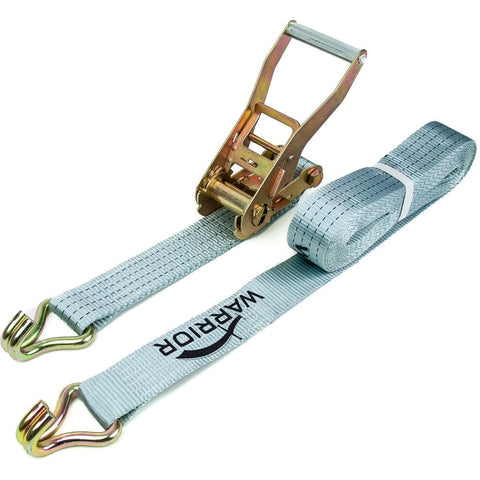 High-strength 4 Tonne Ratchet Strap with 50mm polyester webbing and claw hooks. Ideal for heavy industrial applications, securing vehicle loads, marquees, and shelter construction. 