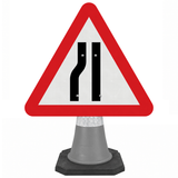 Road Narrows Left 750mm Triangle Cone Sign (Single Cone) 517