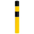 Black Bull S heavy duty steel bollard, 90mm diameter, front view on a bolt-down base plate
