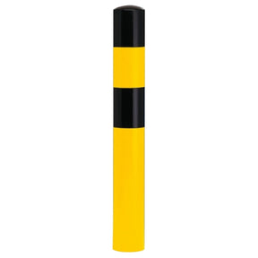 Black Bull S heavy duty steel bollard, 90mm diameter, front view on a bolt-down base plate
