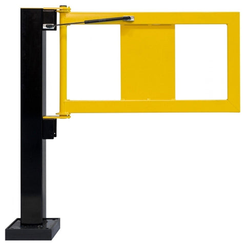 self-manual-closing-gate-BLACK-BULL-FLEX-impact-protection-system-hybrid-steel-under-run-protection-bar-plastic-flexible-railing-system-shock-absorbant-high-visibility-black-yellow-hot-dip-galvanised-powder-coated-modular-indoor-outdoor-traffic-lanes-forklift-pedestrian-safety-industrial-factories-plant-machinery