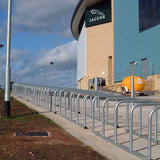 sheffield-toastrack-bike-stand-cycle-bicycle-storage-parking-visually-parking-impaired-rack-galvanised-stainless-steel-powder-coated-custom-RAL-durable-industrial-outdoor-sturdy-schools-highschool-college-university-public-spaces