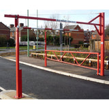 single-swing-height-restrictor-with-swing-gate-overhead-galvanised-powder-coated-custom-colour-low-clearance-vehicle-gates-access-control-toll-booths-car-parks-enforcement-HGV-warning-industrial-commercial-sites-warehouses-theme-parks-residential-shopping-centres-stadium-parking