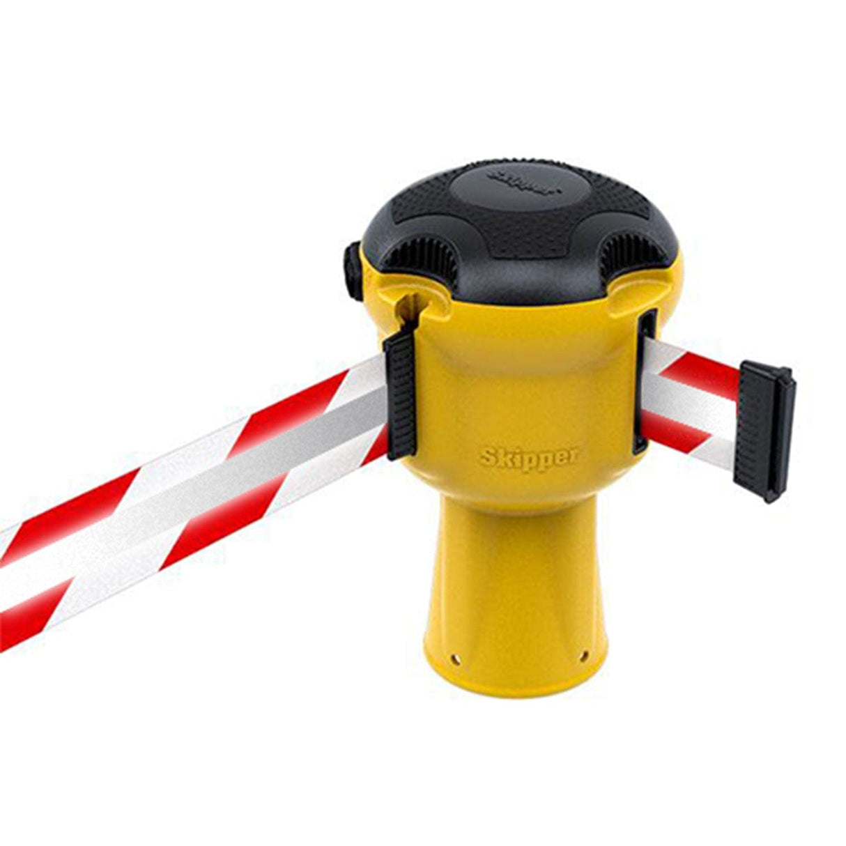 Skipper TM retractable 9 metre tape barrier system orange caution danger red green white blue yellow black reflective high visibility queue management traffic cone crowd flow control events safety belt roadworks guardrail security roadside restraint