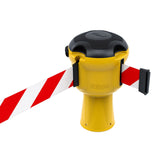 Skipper TM retractable 9 metre tape barrier system orange caution danger red green white blue yellow black reflective high visibility queue management traffic cone crowd flow control events safety belt roadworks guardrail security roadside restraint