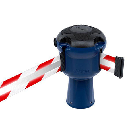 Skipper TM retractable 9 metre tape barrier system orange caution danger red green white blue yellow black reflective high visibility queue management traffic cone crowd flow control events safety belt roadworks guardrail security roadside restraint