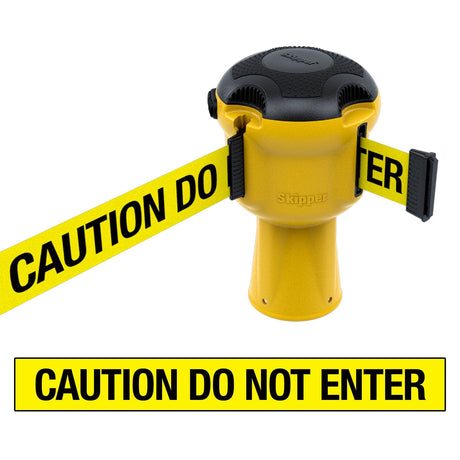 Skipper TM retractable 9 metre tape barrier system orange caution danger red green white blue yellow black reflective high visibility queue management traffic cone crowd flow control events safety belt roadworks guardrail security roadside restraint