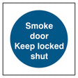smoke-door-keep-locked-shut-sign-safety-extinguisher-signage-fire-evacuation-escape-hazard-identify-locate-instruct-alarm-prevention-regulations-compliance-gear-self-adhesive-rigid-PVC-foam-high-impact-polystyrene-photoluminescent-polycarbonate