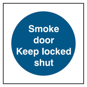 smoke-door-keep-locked-shut-sign-safety-extinguisher-signage-fire-evacuation-escape-hazard-identify-locate-instruct-alarm-prevention-regulations-compliance-gear-self-adhesive-rigid-PVC-foam-high-impact-polystyrene-photoluminescent-polycarbonate