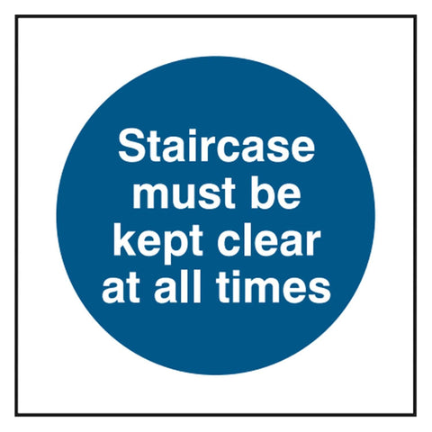 staircase-must-be-kept-clear-at-all-times-sign-safety-extinguisher-signage-fire-evacuation-escape-hazard-identify-locate-instruct-alarm-prevention-regulations-compliance-gear-self-adhesive-rigid-PVC-foam-high-impact-polystyrene-photoluminescent-polycarbonate