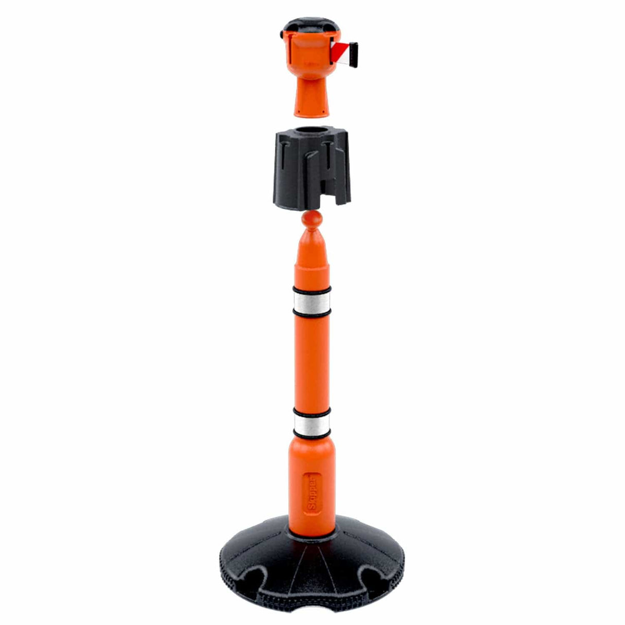 Skipper-TM-Post-and-base-collar-post-base-retractable-barrier-crowd-control-heavy-duty-bucket-attachment-events-recycle-bin-waste-safety-equipment-dispenser-PPE-warehouse-airports
