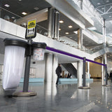 Skipper-TM-Q-retractable-barrier-queue-management-safety-barriers-airport-events-belt-tape-indoor-outdoor-post-base-purple-customisable-hospital-crowd-control-warehouse-banks-hotels-resteraunts-retraction-recycled-recyclable
