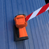 Skipper-TM-Wall-bracket-support-holder-barricade-retractable-barrier-mount-fixing-magnetic-permament-installation-safety-tape-belt-warning-hazard-warehouse-events