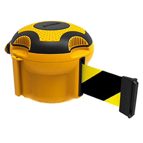 Skipper TM XS retractable barrier Indoor crowd control solutions Queue management tape barriers Safety partition Belt Pedestrian guidance Wall-mounted Access control Magnetic receivers Event warehouse