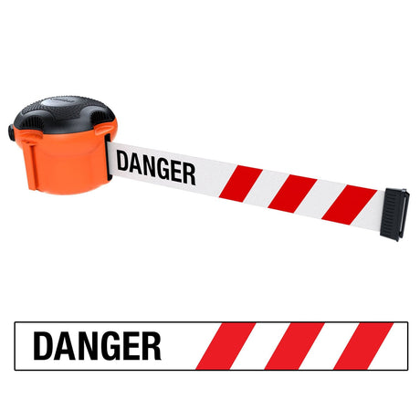 Skipper TM XS retractable barrier Indoor crowd control solutions Queue management tape barriers Safety partition Belt Pedestrian guidance Wall-mounted Access control Magnetic receivers Event warehouse