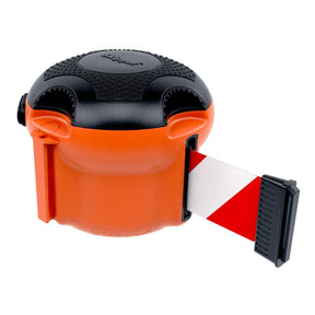 Skipper TM XS retractable barrier Indoor crowd control solutions Queue management tape barriers Safety partition Belt Pedestrian guidance Wall-mounted Access control Magnetic receivers Event warehouse