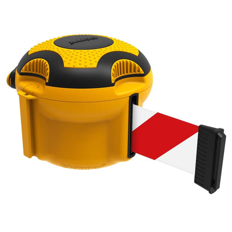 Skipper TM XS retractable barrier Indoor crowd control solutions Queue management tape barriers Safety partition Belt Pedestrian guidance Wall-mounted Access control Magnetic receivers Event warehouse