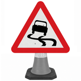 Slippery Road Surface 750mm Triangle Cone Sign (Single Cone) 557