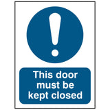 this-door-must-be-kept-closed-sign-safety-extinguisher-signage-fire-evacuation-escape-hazard-identify-locate-instruct-alarm-prevention-regulations-compliance-gear-self-adhesive-rigid-PVC-foam-high-impact-polystyrene-photoluminescent-polycarbonate