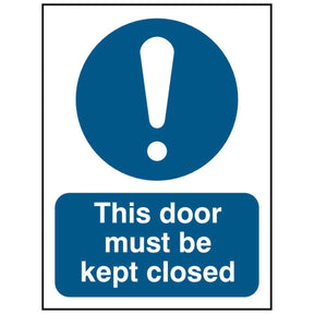 this-door-must-be-kept-closed-sign-safety-extinguisher-signage-fire-evacuation-escape-hazard-identify-locate-instruct-alarm-prevention-regulations-compliance-gear-self-adhesive-rigid-PVC-foam-high-impact-polystyrene-photoluminescent-polycarbonate