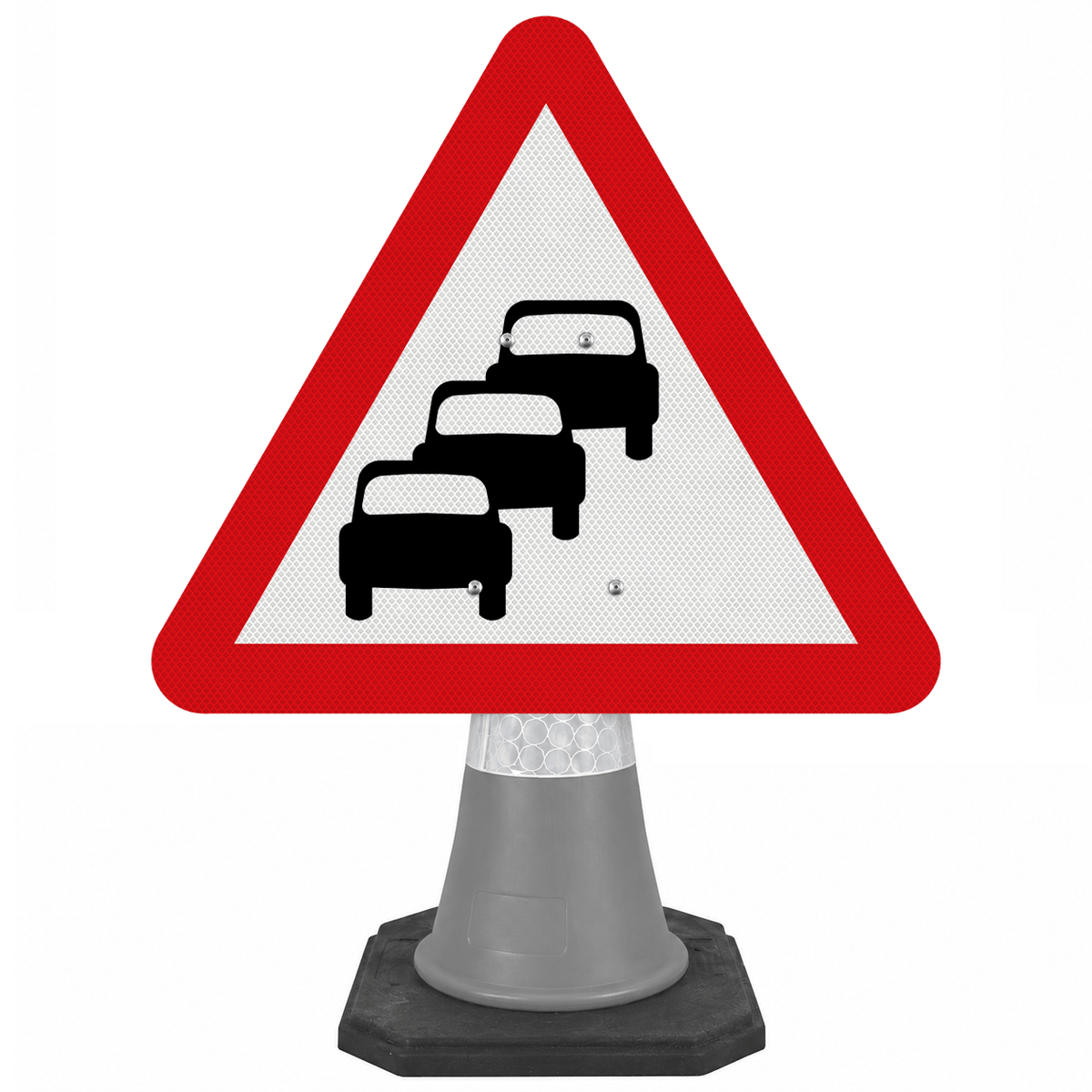 Traffic Queues Likely on Road Ahead 750mm Triangle Cone Sign (Single Cone)