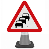 Traffic Queues Likely on Road Ahead 750mm Triangle Cone Sign (Single Cone)