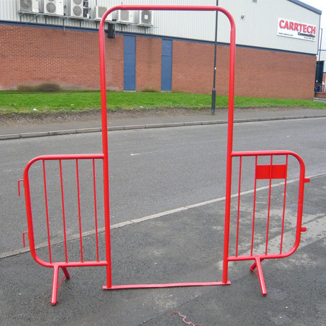 walkthrough-red-metal-pedestrian-barrier-fixed-leg-temporary-crowd-control-galvanised-steel-fence-interlocking-portable-heavy-duty-event-safety-construction-public-spaces-festival-durable-queue-perimeter-security-outdoor-indoor-weather-resistant