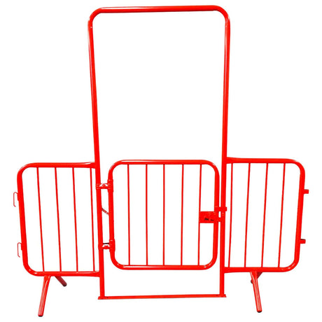 walkthrough-red-metal-pedestrian-barrier-fixed-leg-temporary-crowd-control-galvanised-steel-fence-interlocking-portable-heavy-duty-event-safety-construction-public-spaces-festival-durable-queue-perimeter-security-outdoor-indoor-weather-resistant