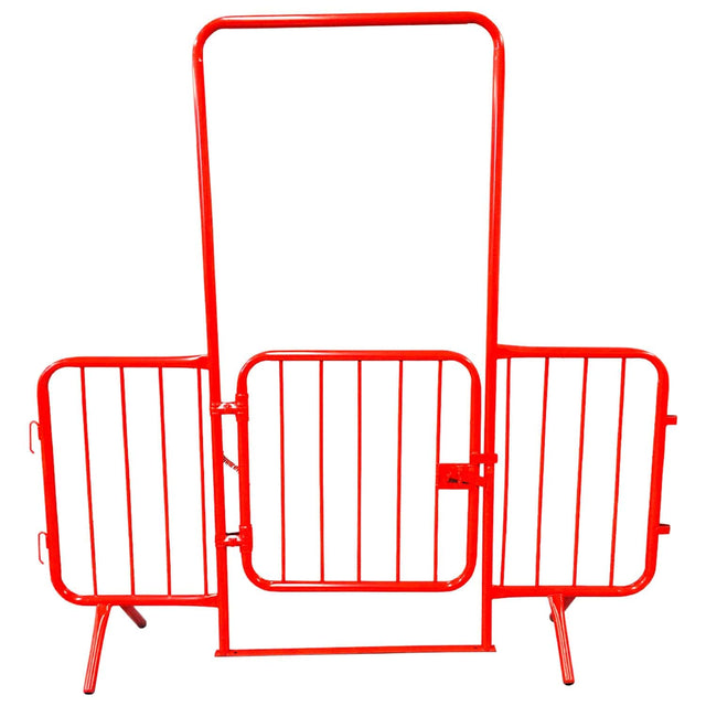 walkthrough-red-metal-pedestrian-barrier-fixed-leg-temporary-crowd-control-galvanised-steel-fence-interlocking-portable-heavy-duty-event-safety-construction-public-spaces-festival-durable-queue-perimeter-security-outdoor-indoor-weather-resistant
