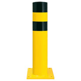 BLACK-BULL-heavy-duty-top-grade-steel-bollard-galvanised-powder-coated-yellow-black-industrial-durable-warehouses-factories-high-visibility-quality-TUV-tested-DGUV108007-surface-fix-bolt-down-concrete-in-ragged-concrete-filled