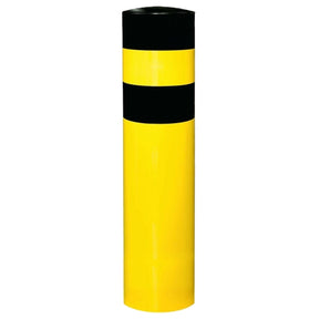 Black Bull XXL heavy duty steel bollard, 273mm diameter, alternate angle on a bolt-down base plate