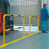 yellow-black-high-visibility-hoop-guard-heavy-duty-indoor-outdoor-use-industrial-warehouses-depots-factories-safety-commercial-steel-powder-coated-distribution-forklift-damage-pallet-racking-impact-protection-galvanised-powder-coated-steel