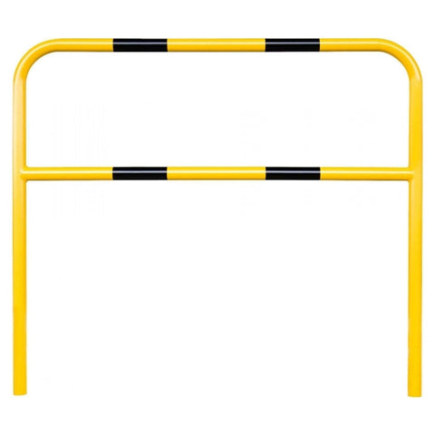 yellow-black-high-visibility-removable-wall-mounted-rails-hoop-guard-heavy-duty-indoor-outdoor-use-industrial-warehouses-depots-factories-safety-commercial-steel-powder-coated-distribution-forklift-damage-pallet-racking-impact-protection-galvanised-powder-coated-steel