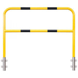 yellow-black-high-visibility-removable-wall-mounted-rails-hoop-guard-heavy-duty-indoor-outdoor-use-industrial-warehouses-depots-factories-safety-commercial-steel-powder-coated-distribution-forklift-damage-pallet-racking-impact-protection-galvanised-powder-coated-steel