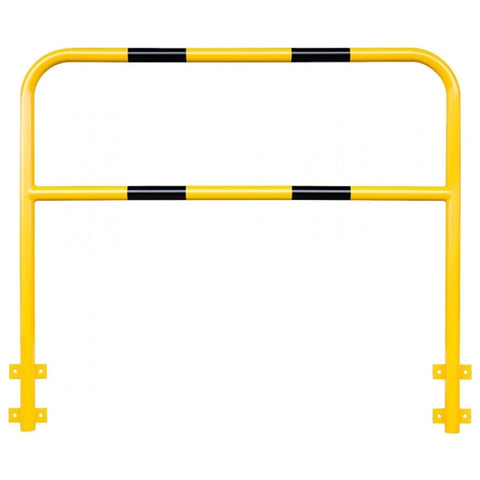 yellow-black-high-visibility-wall-mounted-rails-hoop-guard-heavy-duty-indoor-outdoor-use-industrial-warehouses-depots-factories-safety-commercial-steel-powder-coated-distribution-forklift-damage-pallet-racking-impact-protection-galvanised-powder-coated-steel