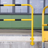 yellow-black-high-visibility-wall-mounted-rails-hoop-guard-heavy-duty-indoor-outdoor-use-industrial-warehouses-depots-factories-safety-commercial-steel-powder-coated-distribution-forklift-damage-pallet-racking-impact-protection-galvanised-powder-coated-steel