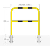 yellow-black-high-visibility-removable-wall-mounted-rails-hoop-guard-heavy-duty-indoor-outdoor-use-industrial-warehouses-depots-factories-safety-commercial-steel-powder-coated-distribution-forklift-damage-pallet-racking-impact-protection-galvanised-powder-coated-steel