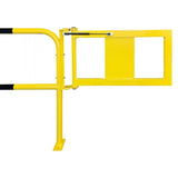 Yellow-black-steel-hoop-guard-indoor-safety-industrial-warehouse-self-closing-gate-protective-factories-protection-high-visibility-heavy-duty-robust-durable-commercial-distribution-depots-surface-fix-powder-coated-warning-hazard-bolt-down