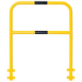 yellow-black-high-visibility-wall-mounted-rails-hoop-guard-heavy-duty-indoor-outdoor-use-industrial-warehouses-depots-factories-safety-commercial-steel-powder-coated-distribution-forklift-damage-pallet-racking-impact-protection-galvanised-powder-coated-steel