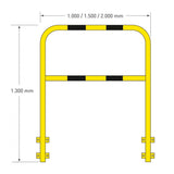 yellow-black-high-visibility-wall-mounted-rails-hoop-guard-heavy-duty-indoor-outdoor-use-industrial-warehouses-depots-factories-safety-commercial-steel-powder-coated-distribution-forklift-damage-pallet-racking-impact-protection-galvanised-powder-coated-steel