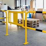 Yellow-black-steel-hoop-guard-indoor-safety-industrial-warehouse-manual-gate-self-closing-gate-protective-factories-protection-high-visibility-heavy-duty-robust-durable-commercial-distribution-depots-surface-fix-powder-coated-warning-hazard-bolt-down